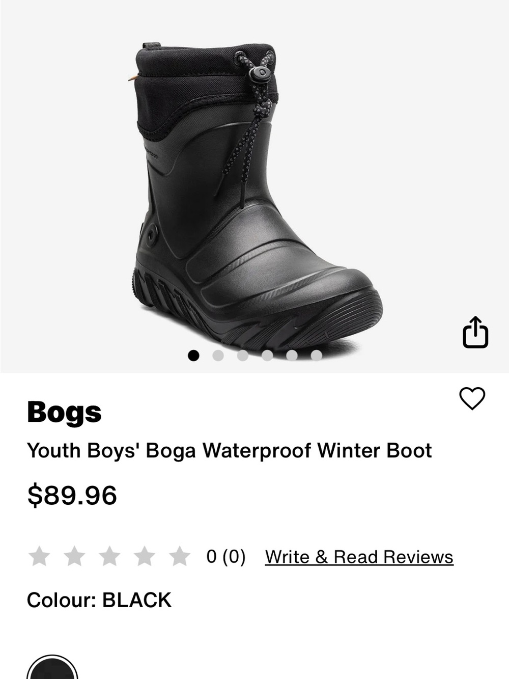 Bogs Youth Boys' Waterproof Black Winter Boot size 3